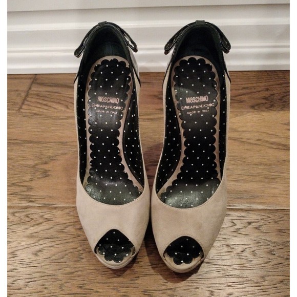 Moschino Size 7.5 Cheap and Chic Peep Toe Heels Suede & Patent Leather Italy - Picture 3 of 16